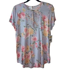 JILLIAN N WOMEN'S LIGHT BLUE FLORAL PATTERNED TOP SIZE M